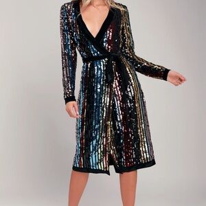 Lulu’s Pretty Prismatic Midi Wrap Dress EUC